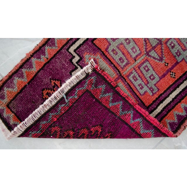 Distressed Small Low Pile Hand Knotted Yastik Rug Faded Mat - 18'' X 36'' For Sale - Image 10 of 15