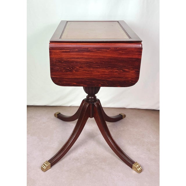 Wood 1940s Restored Mersman Mahogany Drop-Leaf Silverware Chest Table With Tooled Leather Top For Sale - Image 7 of 12