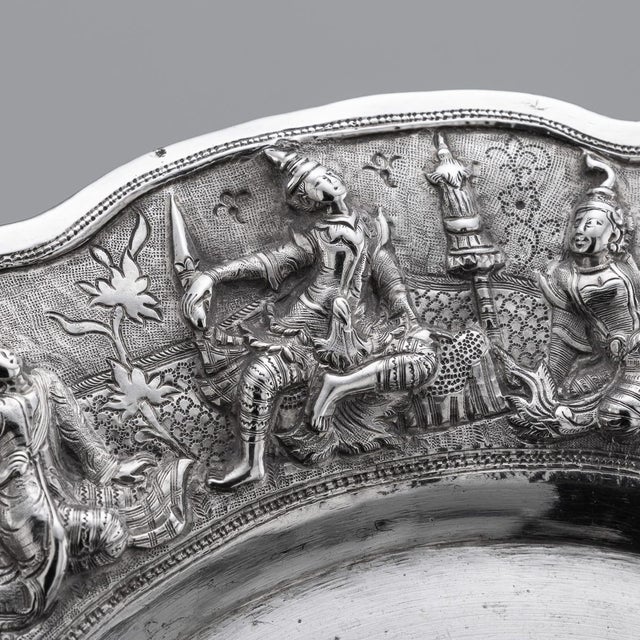Antique Burmese Royal Silver Repoussé Dish by Ava & Mandalay, 1890 For Sale - Image 15 of 18