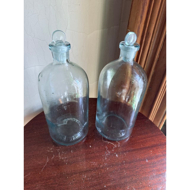 Mid-20th Century Laboratory Reagent Bottle With Ground Glass Stopper Narrow Mouth Apothecary Glass Vessel For Sale - Image 14 of 15