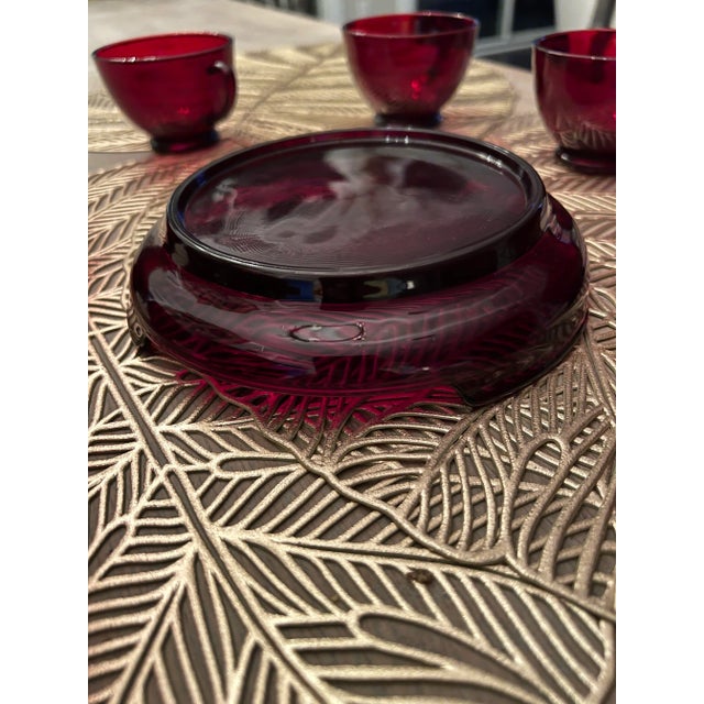 Anchor Hocking Vintage Royal Red Punch Bowl With Cups and Pedestal- 11 Pieces For Sale - Image 4 of 13