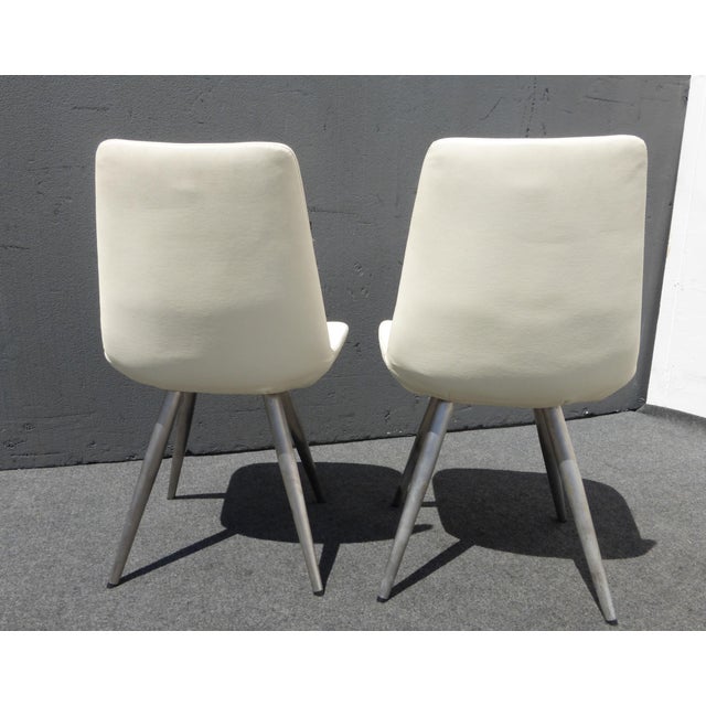 Vintage Contemporary Style White Vinyl Accent Chairs W Metal Peg Legs