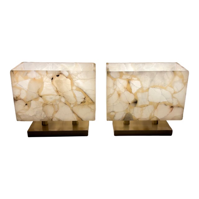 Simon Blake Ghost Axis Alabaster Table Lamps - Pair For Sale