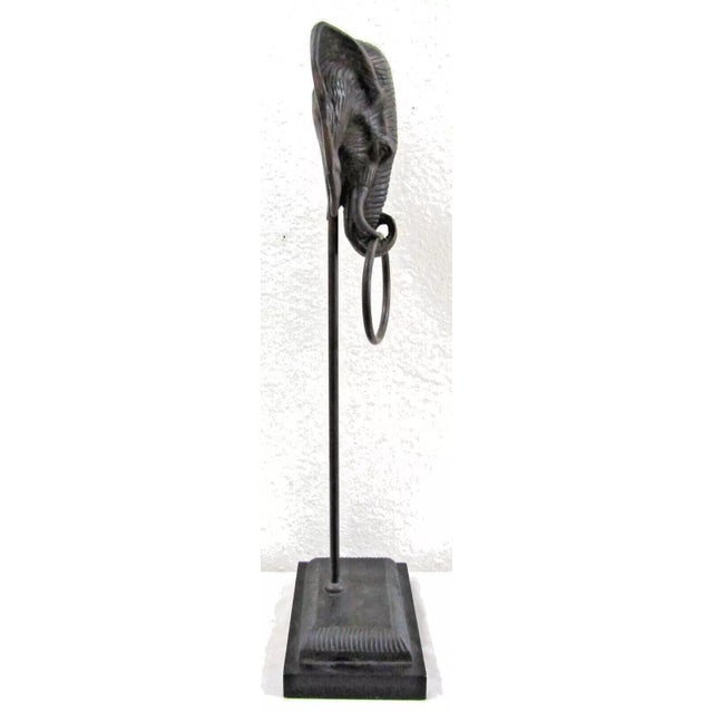 Metal Vintage Bronze Elephant Head With Ring Towel Holder on Stand For Sale - Image 7 of 10