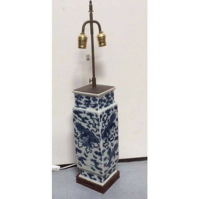 1980s Large Blue & White Chinese Porcelain Lamp For Sale - Image 5 of 10