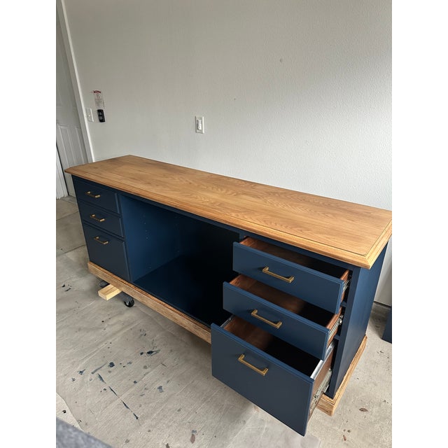 2000 - 2009 Refinished Solid Cherry Wood 72” Storage Credenza / Tv Console – Dark Navy For Sale - Image 5 of 5