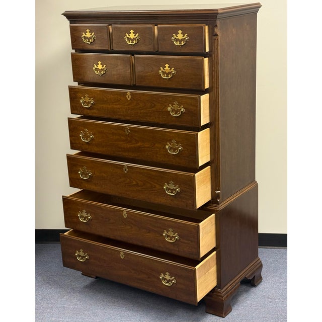 Chippendale Drexel Vintage Cherry 10 Drawer Chippendale Chest For Sale - Image 3 of 12