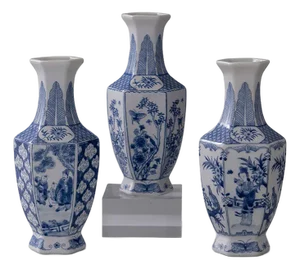 Garden of Blue Chinoiserie Hex Vases, Set of 3