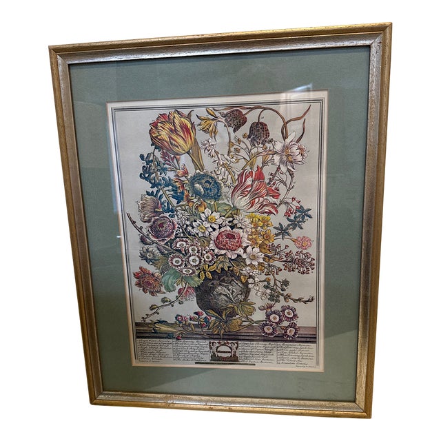 Vintage Reproduction Print March Floral Calendar For Sale