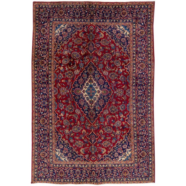 Textile 1960s Vintage Persian Kashan Handmade Red Medallion Wool Rug For Sale - Image 7 of 7