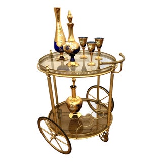 Venetian Bar Cart in Brass and Murano Glass, 1950s For Sale