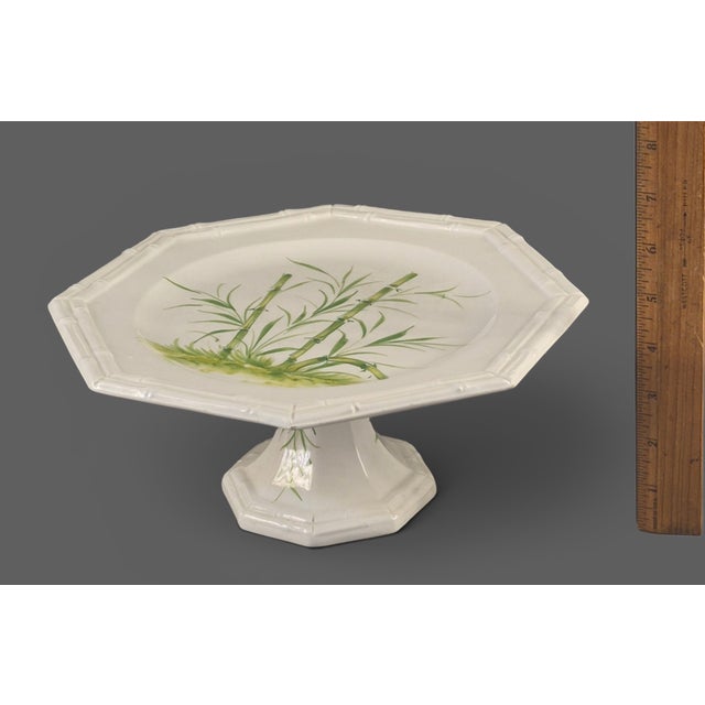 Ceramic Vintage Ceramic Hand Painted Bamboo Pattern Made in Italy Pedestal Cake Stand For Sale - Image 7 of 8