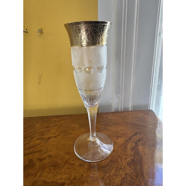 Crystal Splendid Champagne Flutes with 24K Gold Rim from Moser, 1940s, Set of 12 For Sale - Image 6 of 8
