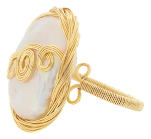 Cleopatra Gold Spiral Design Pearl Ring, Size 8