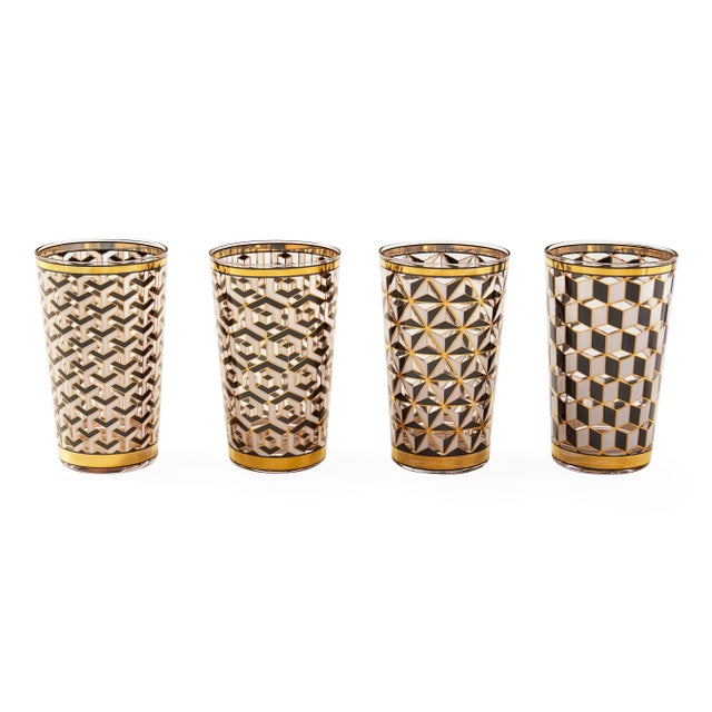 Pattern Play. Tumbling cubes and trippy patterns adorn our Versailles glassware to daring, dynamic and dimensional effect....