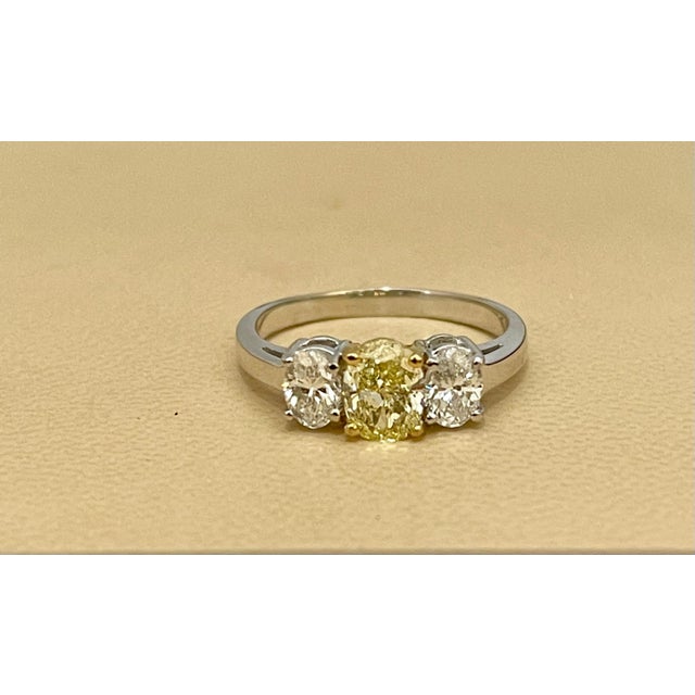 GIA Certified Natural Fancy Yellow & White Diamond Three Stone Engagement Ring For Sale - Image 11 of 18