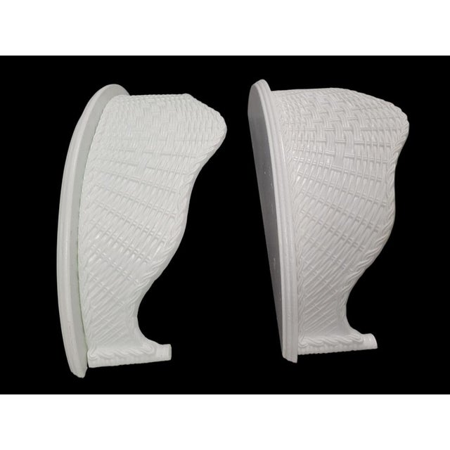 White Vintage White Basket Weave LargePalm Beach Regency Style Wall Shelfs- A Pair For Sale - Image 8 of 10