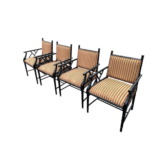 Chinoiserie Mid 20th Century Set 4 Faux Bamboo Armchairs For Sale - Image 3 of 18