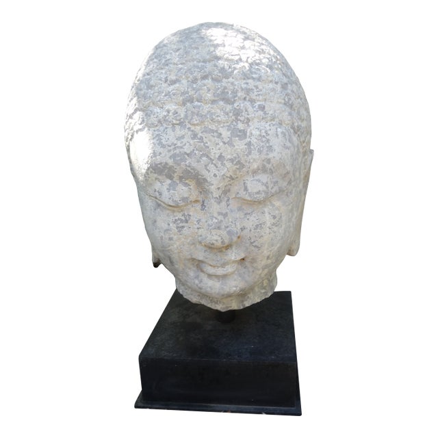 Massive Vintage Carved Stone Budda Head For Sale