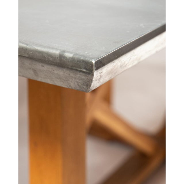 Wood Vintage Zinc-Topped Worktable, France For Sale - Image 7 of 10