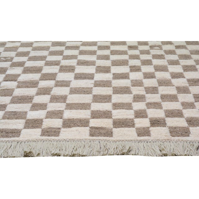 Contemporary Moroccan Checkered Hand Knotted Wool Rug,8'2"X9'8" For Sale - Image 4 of 6