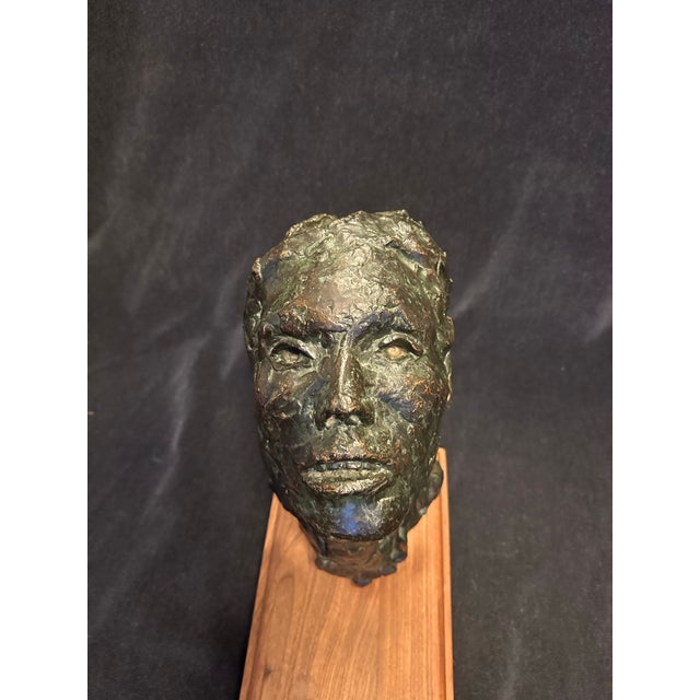 1960s Vintage Mid-Century Bronze Sculpture Head of a Man John Henry Waddell For Sale - Image 4 of 12