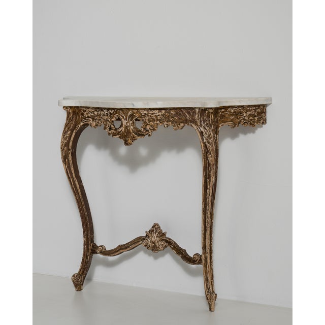 Baroque Baroque Patinated Console Table with Marble Top, Antique, France, 19th Century For Sale - Image 3 of 12