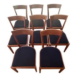 Set of 8 Thos. Moser Cherry Dining Chairs With Navy Velvet Upholstery For Sale