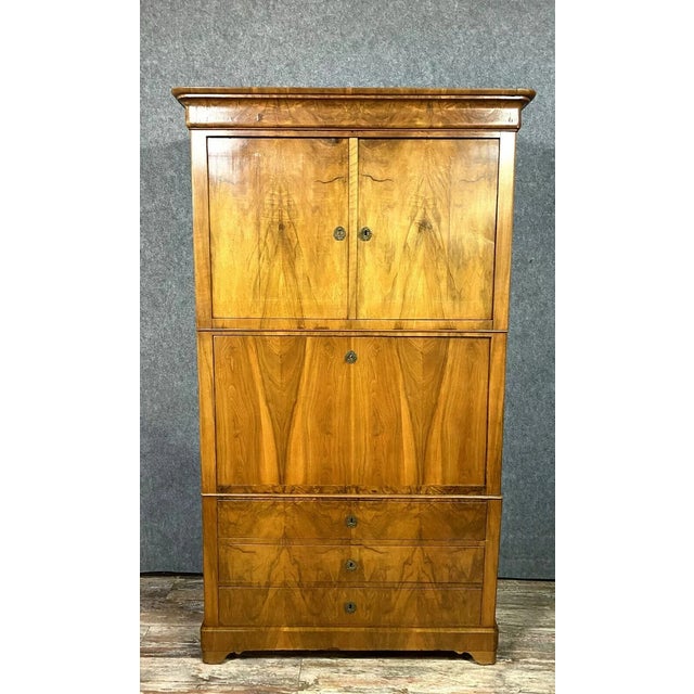 Wood Louis Philippe Charles X Secretary Cabinet in Blond Walnut, 1830 For Sale - Image 7 of 7