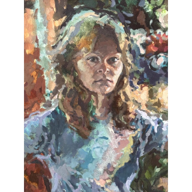 1970s 1970s Oil Painting on Canvas Large Self Portrait by Kerrie Silvernell, Framed For Sale - Image 5 of 10