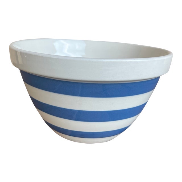 1940s Art Deco t.g. Green Blue & White Cornishware Mixing Bowl For Sale