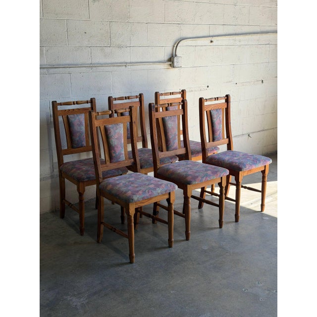 Modern Solid Pine High-Back Upholstered Dining Chairs Set of 6 Vintage 1980s For Sale - Image 3 of 10
