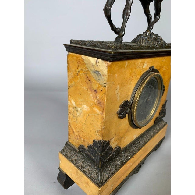 Mustard Charles X Style Mantelpiece Set with Horse Clock and Pair of Casseroles For Sale - Image 8 of 12