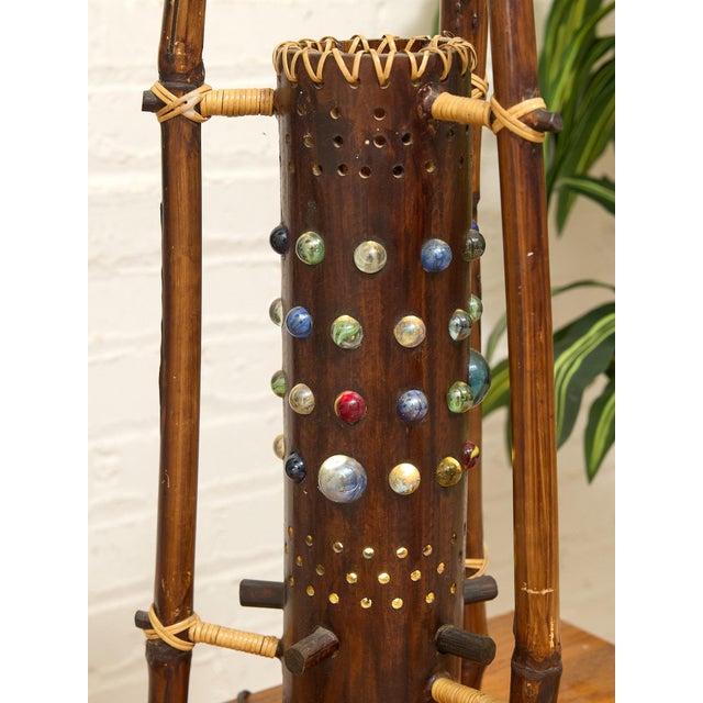 Wood Vintage 1970s Bamboo & Rattan Sculptural Table Lamp With Glass Cabochons. For Sale - Image 7 of 12
