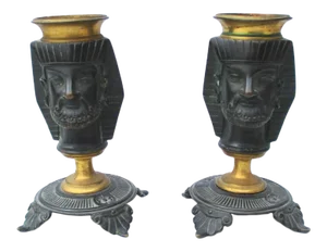 Egyptian Revival Bronze Candlesticks - a Pair