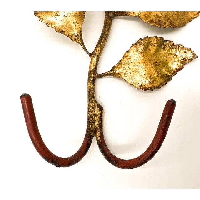 Vintage Italian Tole Gold Gilt Rose Wall Hook – Double Hook Floral Wall Accent – Hollywood Regency, Cottagecore, Shabby Chic For Sale - Image 9 of 9