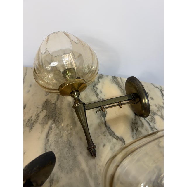Wall Lamps in Brass and Murano Glass, 1970, Set of 3 For Sale - Image 3 of 11