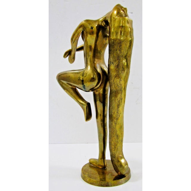 Vintage Brass Art Deco Long Haired Nude Woman Sculpture Attributed Klara Sever For Sale - Image 10 of 14