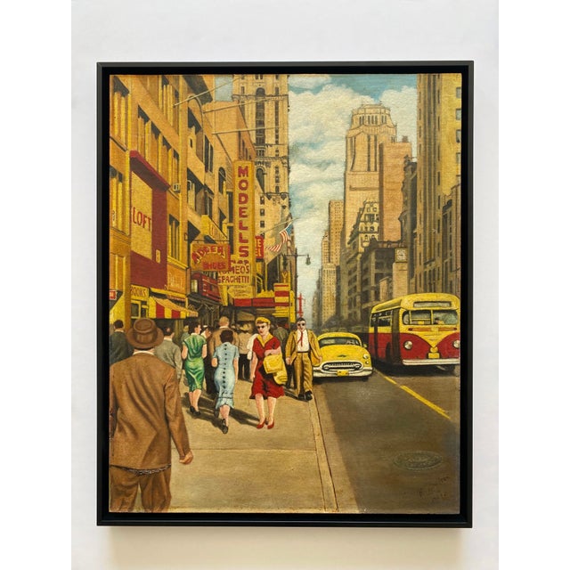 Dave Milton Vintage 1959 Mid Century Modern Edward Hopper Style " 42nd Street and Fifth Avenue, New York City " Framed Original Realist Oil Painting For Sale - Image 18 of 18