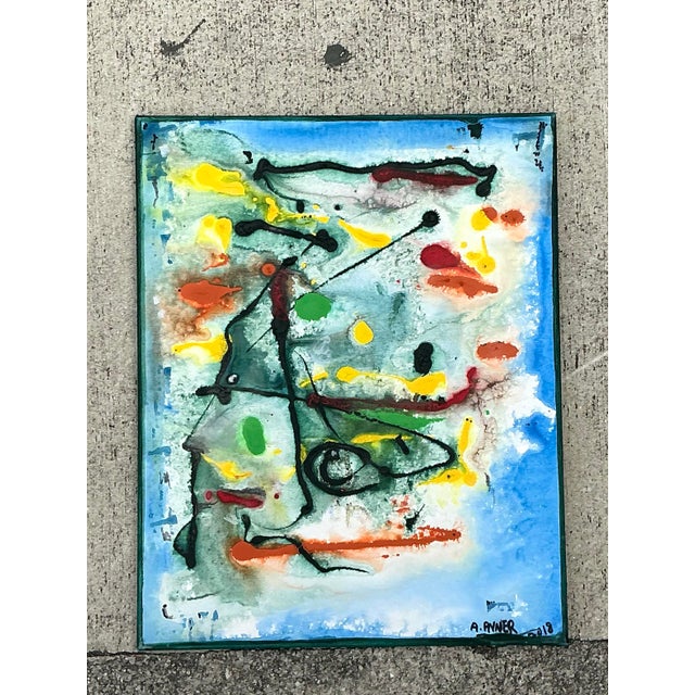 Vintage Original Abstract Oil Painting on Canvas For Sale - Image 9 of 12