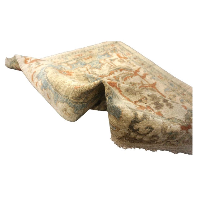 Persian Sultanabad Wool 3x3 Square Ivory, Light Blue & Rust Handmade Area Rug #1141257 For Sale In Houston - Image 6 of 7