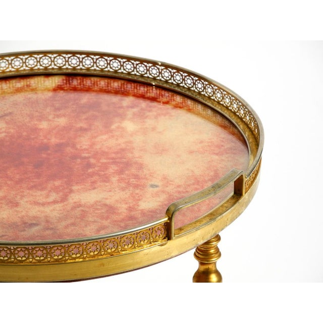 Small Round Serving Trolley in Red Goatskin Leather by Aldo Tura, Italy, 1960s For Sale - Image 10 of 18