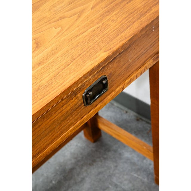 1960s Mid Century Modern Desk Office Campaign Wood Brass Trim 4 Drawer Vintage MCM For Sale - Image 5 of 12