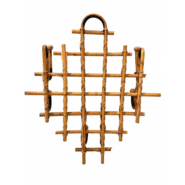 1970s Vintage Burnt Bamboo French Style Wall Coat Rack With 4 Hooks For Sale - Image 5 of 6