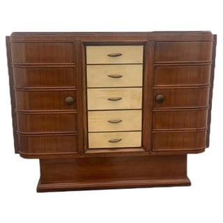 Art Deco Bar Cabinet in Rosewood and Parchment with Top in Black Glass For Sale