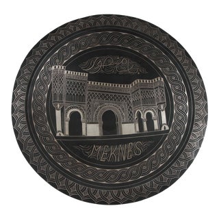 Moroccan Hanging Black Metal Tray From Meknes For Sale