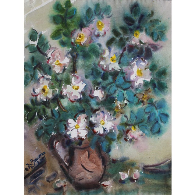 Dzidra Bauma, White Flowers, 2001, Watercolor For Sale - Image 4 of 5