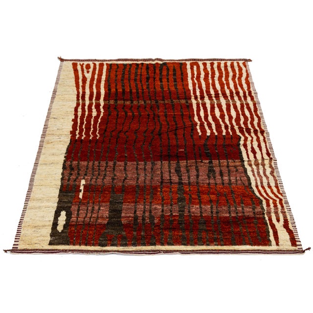 Mid-Century Modern 9x12 Modern Abstract Moroccan Style Wool Rug: Earthy Terracotta & Crimson For Sale - Image 3 of 11