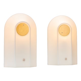 White Opal Glass Table Lamps with Brass Detail from Peill & Putzler, 1970s, Set of 2 For Sale