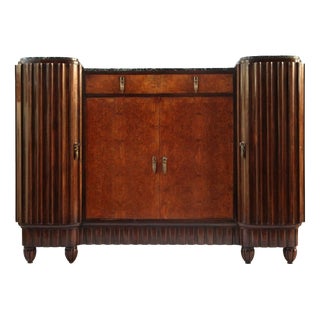 French Art Deco Credenza in Burl Walnut and Verde Antico Marble, 1930s For Sale